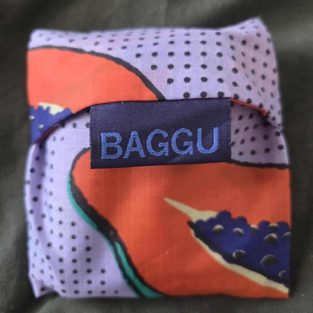 BAGGU Baby Size Papaya Red and Purple Foldable Tote - Picture 2 of 2